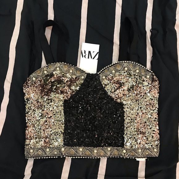 Zara NWT bustier top w/ sequins - Picture 1 of 3